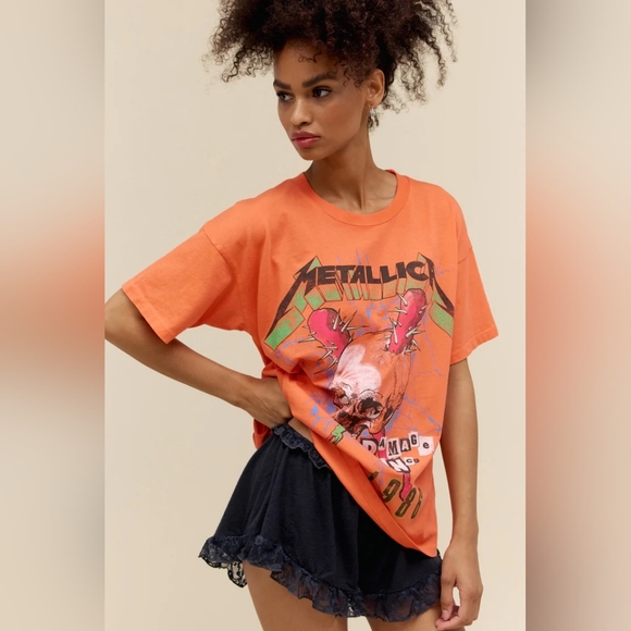 NWT DAYDREAMER METALLICA DAMAGE INC 1986 MERCH TEE, VARIOUS SIZES, CORAL SUNSET - Picture 5 of 6